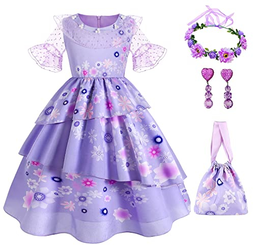 AntDiseno Isabella Encanto Prinzessinnen Kostüm für Mädchen | Verkleidung mit Blumen-Details | Halloween, Karneval & Geburtstag (Größe 3-10 Jahre)