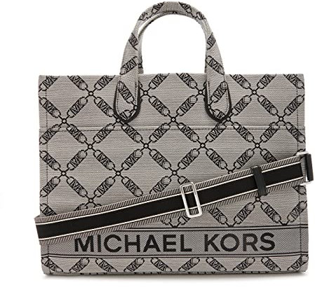 Borsa tote michael kors gigi con logo empire jacquard - bianco nero - uni