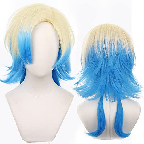 Anime Cosplay Perücke Cos Wigs Gelb und Blau Hitzebeständiges Synthetikhaar Für Männer und Frauen Halloween-Party