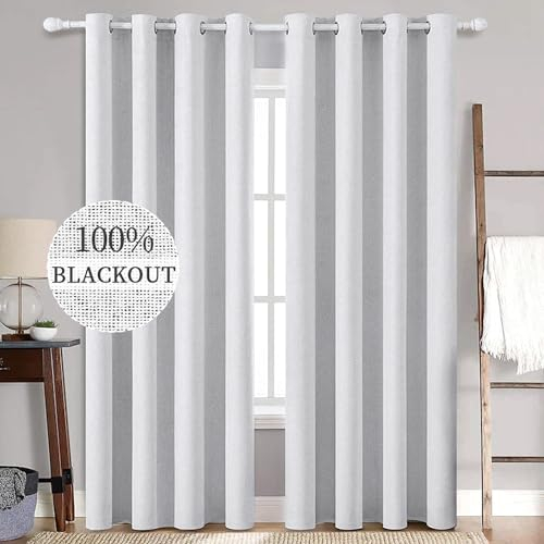 MIULEE Verdunklungsvorhänge mit ösen Gardinen Leinenoptik 2er Set 245 x 140 cm Grau Weiß Vorhang Blickdicht mit Ösen Thermovorhang Kälteschutz Vorhänge Wohnzimmer Schlafzimmer Wärmeisolierend