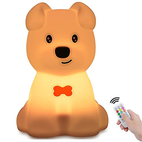 xinjinhju Großes Hunde-Nachtlicht für Kinder Umgebungslicht niedliche Welpen-Tierlampe 9 Farben wechselnde für Zimmer Ladeleuchte batteriebetrieben LED licht Mädchen und Jungen Geschenk – Groß