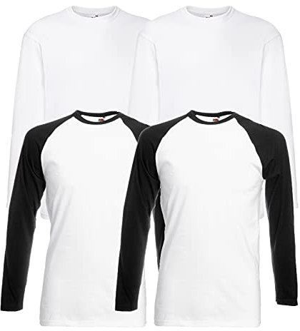 Fruit of the Loom Set of 4 Long-Sleeved T-Shirts M, L, XL, XXL – Various Sets to Choose From, M