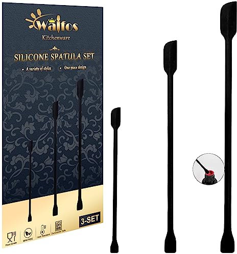 Walfos 3pcs Mini Silicone Spatula Set, Small Spatulas For Cosmetics, 600°F Heat Resistant Reusable Beauty Spatula Tiny Spatula, No Bpa Free, For Kitchen Cooking Cosmetic Jars Kitchen Bottles, Black