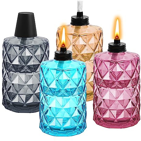 4‑Pack Table‑Top Glass Torches, 12 Oz Outdoor Canisters for Garden Decor
