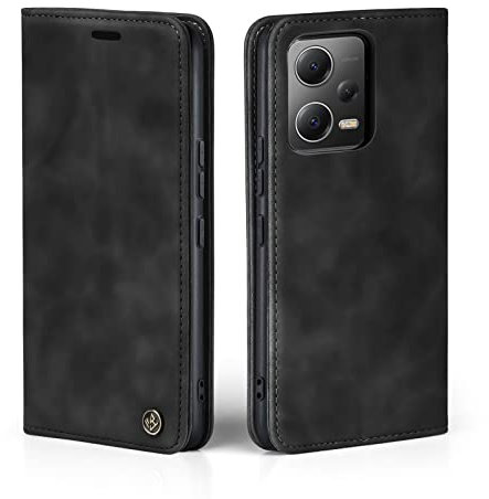 LBH Handyhülle für Xiaomi Redmi Note 12 5G in Schwarz mit Karten- und Geldfach Smartphone Hülle mit Standfunktion Flip Case Schutzhülle Magnetverschluss Vintage