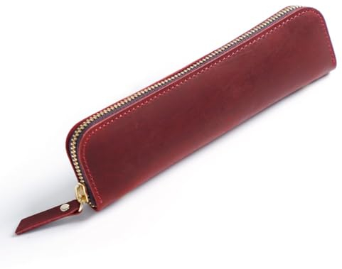 DONGKER Leder Federmappe, Vintage Federmäppchen, Stifte-Etui, Retro Stiftemäppchen mit 4 Stift-Schlaufen und Reißverschluss für Kugelschreiber, Füller, Pinsel etc.
