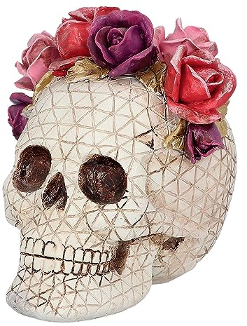 Boland 73089 - Totenkopf Deko mit Rosen, Schädel mit Blumenkranz,Tischdeko für Halloween und Karneval, Dia de los Muertos