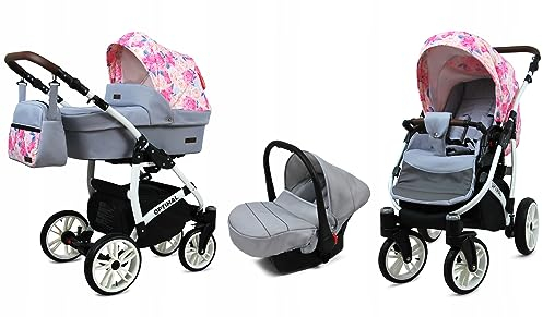 BabyLux® Bambimo Kinderwagen Set 3 in 1 - Optimal - incl. Babywanne, Buggy Sportsitz, Auto-Babyschale - Autositz - Kinderwagenset - Kombikinderwagen mit Wickeltasche, Regenschutz usw.