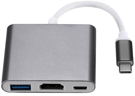 Alnicov USB Tipo C 3 en 1 Macho a HDMI VGA Tipo C Hembra USB 3.1 Hub Adaptador 4K para portátil S8+ S9+ Monitor proyector (Gris)