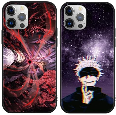Eouine 2 Stück Handyhülle für Apple iPhone 15 Hülle 6.1'' Anime Hülle Gojo Satoru Itadori Yuji mit Manga Muster Matt Schwarz Schutzhülle Stoßfest TPU Silikon Case für iPhone 15, 3