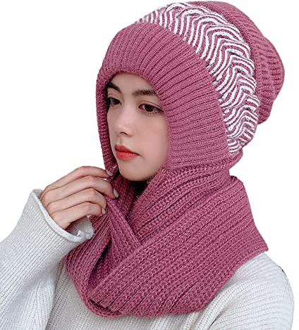 DondPO Cozy Knit Set, Warm Elegant Cozy Stricken Wintermütze Mützen Fleece Set Loop Baumwolle Handschuhe Schal Winter Knitted Cashmere Kaschmir Kapuzenschal Hut