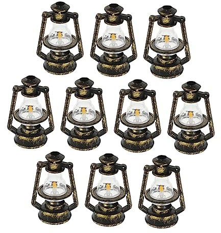 PRETYZOOM 10st Mini-petroleumlampe Puppenhauszubehör Miniaturlampe Mikro-landschaftsornament Mini-öllaterne Puppenstubenbeleuchtung Batteriebetrieben Mini-Laterne Kerosin Plastik Retro-Lampe