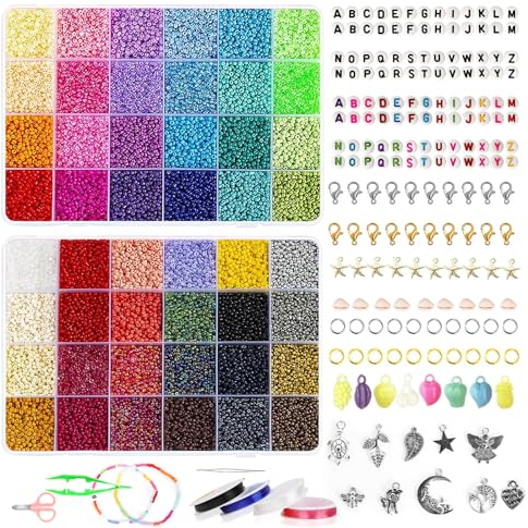 36551pcs 48 Farbe 2mm Perlen Set Glasperlen zum Auffädeln Erwachsene Bunte Rocailles Perlenset
