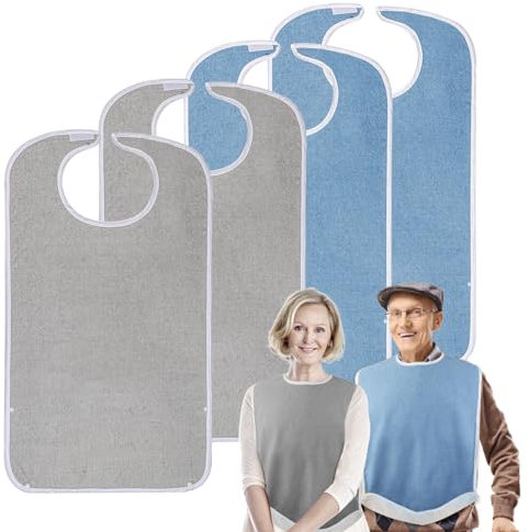 pozico 4er-Pack Lätzchen für Erwachsene – Waschbar & Wasserdicht, Verstellbar mit Krümelfänger – Kleiderschutz für Senioren, Pflegebedürftige & Behinderte, Unisex Ess-Schürze