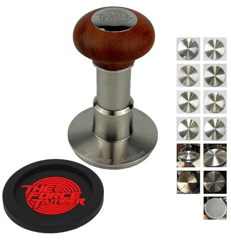 KuGuo The Force Tamper, automatischer Schlag, einstellbarer konstanter Druck und automatische Nivellierung, Kaffee-Tamper, rötlich-braune Qualle, Holzgriff-Set Pro (Komplettes Set, 58.35mm)