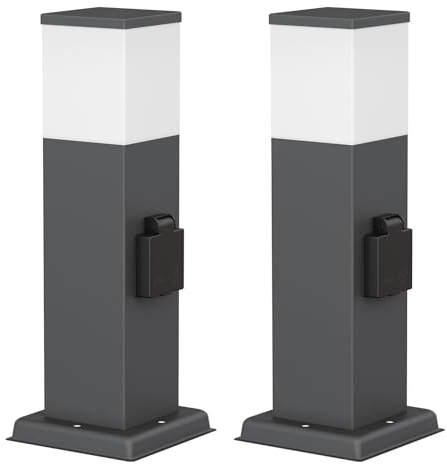 ledscom.de 2 Stück Wegelicht/Pollerleuchte POLLY für außen, IP44, 35 cm, anthrazit, 1x G9 max. 10W, Steckdose