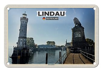 Femer Blechschild Städte Lindau Hafeneinfahrt Fluss Gebäude 18x12cm Schild