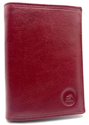 Charmoni - Portefeuille Homme - Format Moyen Classique - Protection Anti RFID - 3 Volets - 6 Carte Bleu, permis Conduire, Papier, Monnaie - Cuir (Rouge)