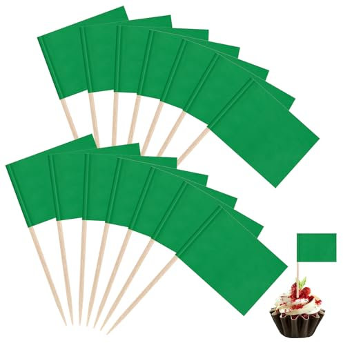 100 Pack Toothpick Flags Blank Flag Toothpicks Food Labels for Party Buffet Cupcake Topper Sticks Food Tags Party Buffet Cheese Labels for Charcuterie Board Food Buffet Labels Cocktail Picks, Green