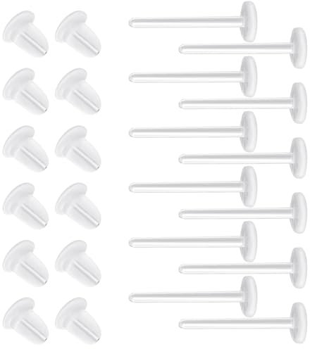 200 Paar Durchsichtige Ohrringe für Sport, Durchsichtige Ohrstecke, Kunststoff Ohrringe Pfosten und Gummi Sicherheitsrücken, Klare Ohrstecker, Piercings Ohr Plastik Stecker für Damen Herren Arbeit