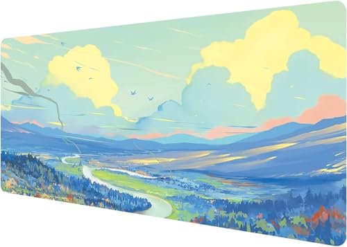 Alfombrilla de Ratón Gaming 900x400x3mm Alfombrilla para Ratón XXL Paisaje Dibujos Animados Alfombrilla Escritorio Grande Antideslizante Mejora Precisión y Velocidad para Jugadores de PC, Oficina