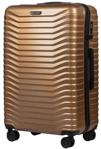 Wings Koffer Hartschale | 75,5 x 48 x 29,5 cm Groß Reisekoffer & Trolleys | Gold Ultraleicht Rollkoffer mit Rollen | Koffer Trolley Handgepäck | Hartschalenkoffer Mit Schloss | für Flugzeug