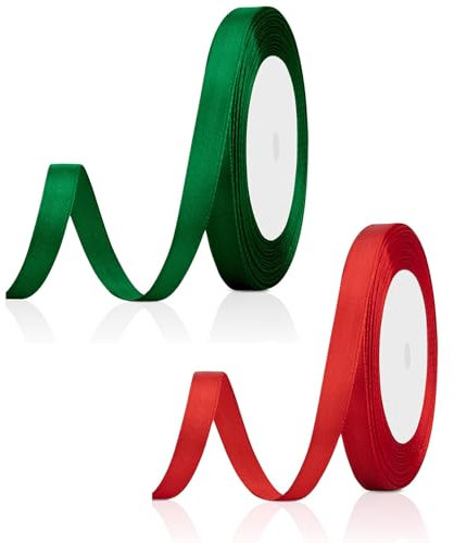 2 Rollen Schleifenband Weihnachten,Grün/Rot Geschenkbänder, Seidenbänder,Geschenkband Weihnachten,25mm Dekoband Weihnachten,für Weinachts Weihnachtsbaum Hochzeit Party Geschenkverpackung Dekoration