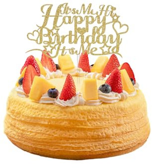 Mastri 1PCS It's Me Hi Happy Birthday It's Me Cake Topper, Birthday Party Cake Decorations,birthday Cake Topper for Pop Music Singer Theme,Double Sided Glitter Card (Gold)