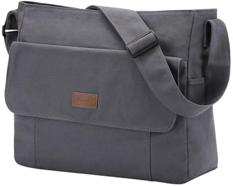 Chase Chic Canvas Umhängetaschen Damen Herren, Große Schultertasche Messenger Tasche Casual Tote Bag für Arbeit/Reisen/Schule(Grau)