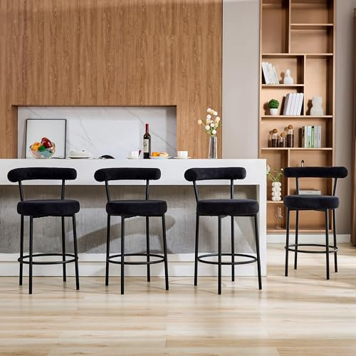 LONXIU Barhocker 4er Set, Barstuhl mit Rückenlehne und Fußstütze Metall 71cm Tresenhocker Bistrohocker Schwarz
