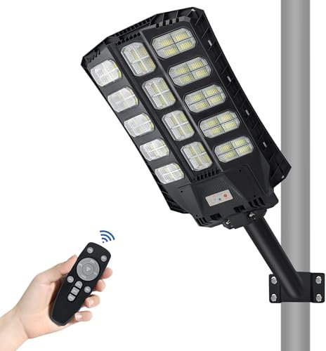 SUBTLETY Lampadaire solaire LED 500 W 8500 K avec détecteur de mouvement et télécommande IP65 Projecteur solaire de sécurité pour routes, atelier, jardin