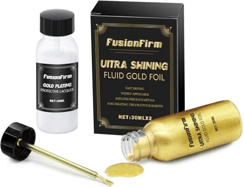 Liquid Gold Leaf Paint Kit - Alcohol-Based Quick Dry Ultra Shiny Metallic Gilding Paint for Crafts, Resin Art, DIY Decor | High Gloss Finish with Varnish | 2 x 30ml Bottles