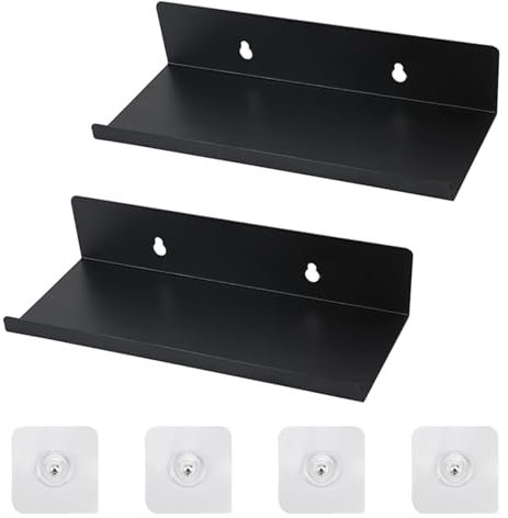 Alriedy 2 Stück Selbstklebend Wandregal, Schwebendes Mini Regal Kleberegal Bad Für Badezimmer, Küche, Ohne Bohren, Metall 20x10x4cm, Tragkraft 10kg, Wandboard, Hängeregal