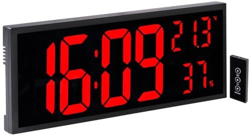 Lunartec LED Wanduhr: LED-Wand- & Tischuhr, Jumbo-Uhrzeit, Fernbedienung, Hygro-/Thermometer (Digitaluhren, Uhr Wanduhr, Grosse Digitale)