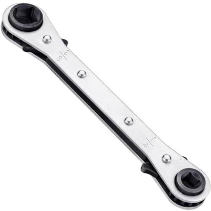 HVAC Service Wrench Tools, Quad Ratchet Spanner with 4 Sizes 3/8'' 1/4'' 5/16'' 3/16'', Bi-Directional Reversible Ratcheting Refrigeration Wrench for Air Conditioning & Refrigeration Equipment Repair