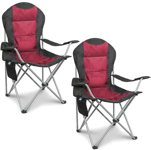 Homecall Campingstuhl Faltbar 150kg Belastbar Campingstuhl Hochlehner 108cm mit Lendenwirbelstütze, Gepolstert Klappstuhl Camping Stuhl Angelstuhl Faltbar für Garten Picknick (Rot - 2 Stück)