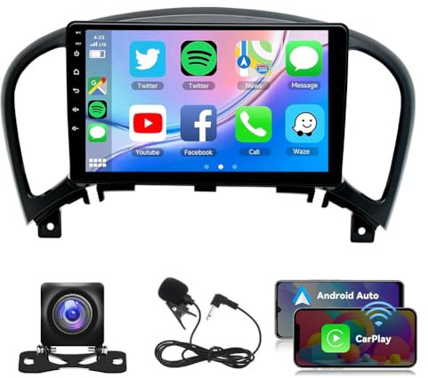 Android 13 Car Stereo for Nissan Juke 2010-2014 Carplay Android Auto 9 Inch Android Touchscreen Double Din Car Radio Receiver GPS Navigation Wifi Bluetooth FM RDS Radio SWC Backup Camera Mic, 2+32G