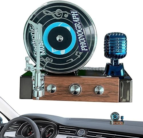 Record Player Air Freshener for Car, Solar-Powered Retro Aromatherapy Diffuser, Creative Decoration, Long-Lasting Scent 3.94×3.74×3.15 Inches for Automotive Interior