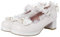 LUXMAX Womens Bow Cute Cosplay Platform Mary Janes Mid Block Heel Court Shoe Size 10UK,Pearl White