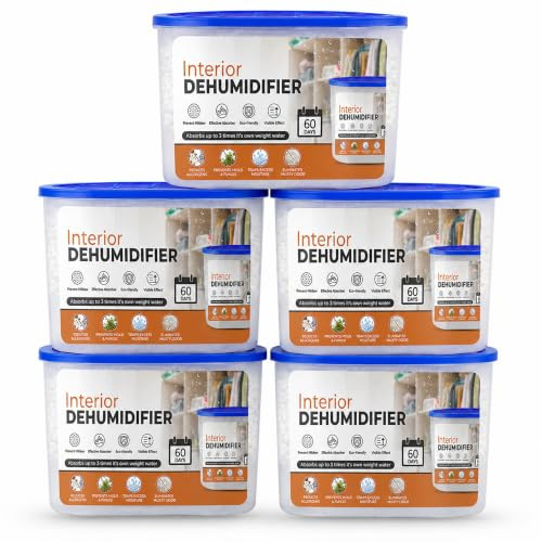 Roe Tenpo Dehumidifier, 500ml, Pack of 5 | Moisture Absorber for Damp & Mould | Helps Reduce Condensation & Odours | Ideal for Bedrooms, Bathrooms & Kitchens