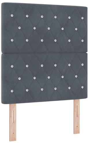 vidaXL Kopfteil in Dunkelgrau aus Samt mit Kristallknopf, gesteppt, 80 cm, höhenverstellbar – modernes Schlafzimmermöbel, Deko für Dein Bett, Wandmontage, stylisches Design, bequemer Polster.