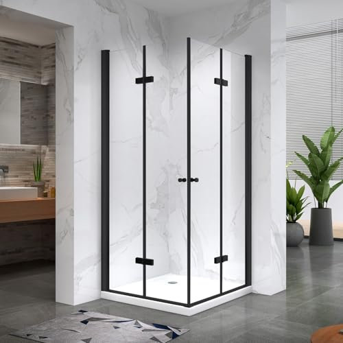 ELIZA-BLACK Cabine de douche 85 x 85 cm + receveur - H.190 cm porte pivotante verre 6 mm transparent anticalcaire, noir