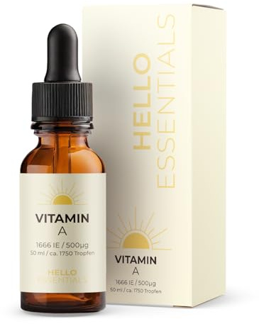 HelloEssentials Vitamin A Tropfen 50ml - 1750 Tropfen mit Vitamin A aus Retinylpalmitat - optimal hochdosiert & bioverfügbar - ohne Zusatzstoffe - laborgeprüft mit Zertifikat - vegan - Made in Germany