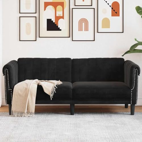 Massbinet Sofa 2-Sitzer Schwarz Samt Moderner Gepolsterter Akzentstuhl mit Kissen
