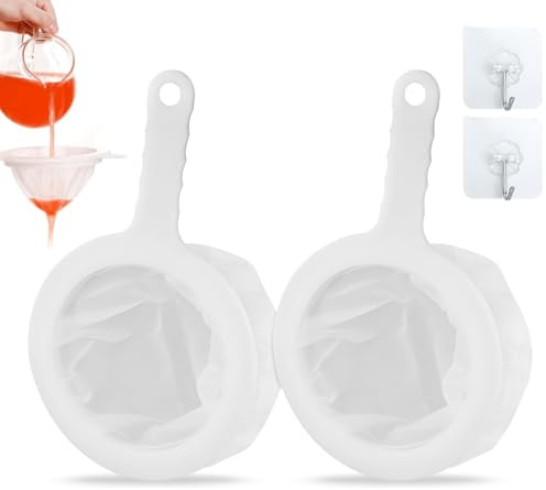2 Pezzi 100 Mesh Nylon sieb con manico e gancio, filtro a imbuto ultra fine, filtro alimenti, lavabile e durevole filtro, filtro cucina,Colino a Maglie Fini,per caffè, latte