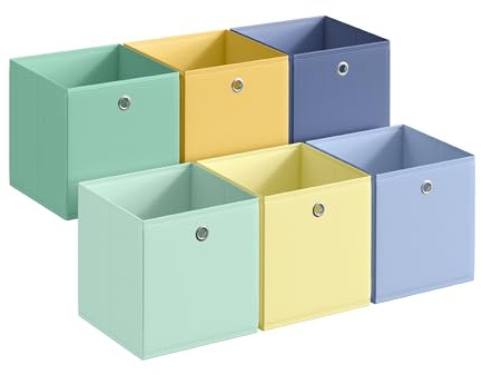SONGMICS Storage Cubes, Set of 6, Collapsible Storage Boxes,26 x 26 x 28 cm | Rainbow Storage Bins, Fit Cube Storage Unit,Odourless, for Bedroom, Living Room,Colourful, TINA Collection RFB226XA08