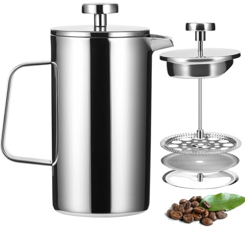 ZONJIE French Press Coffee Maker - Cafetiere 2 Cup Stainless Steel French Press Double Wall Insulated Coffee Press Brewer with 2 Fliters, Gift for Coffee Lovers (350ml)