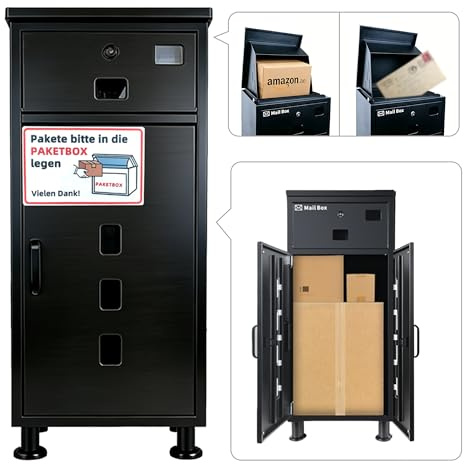 briefkasten mit paketfach Pulverbeschichtet Wasserdicht rostfrei und diebstahlsicher briefkasten groß XXL Bodenstehender Parcel Box für den Außenbereich einfach zu montieren
