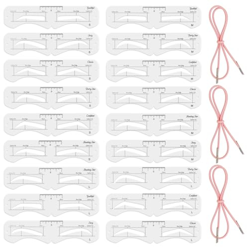 3Set Eyebrow Shaping Stencil, S/M/L Reusable Eyebrow Stencil Shaper Kit with Strap, Plastic Brow Stencil-brow Shaping Template Set for Beginner, Travel, Makeup Salons (Eyebrow Distance 2.0-3.5cm) 