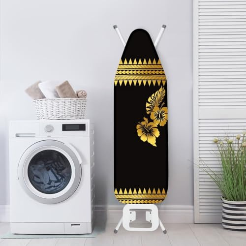 Ironing Board Covers 122 x 38cm Gold Black Easy-Fit for Protecting Ironing Board Size Up to 122 x 40cm, Universal Elasticated Cover